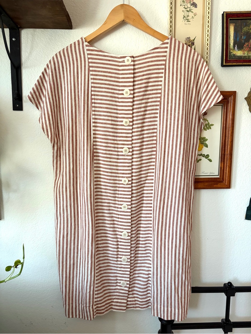 MADEWELL Red Stripe Button-Back Tee Dress – Linen Blend – Size Large - Picture 3 of 9